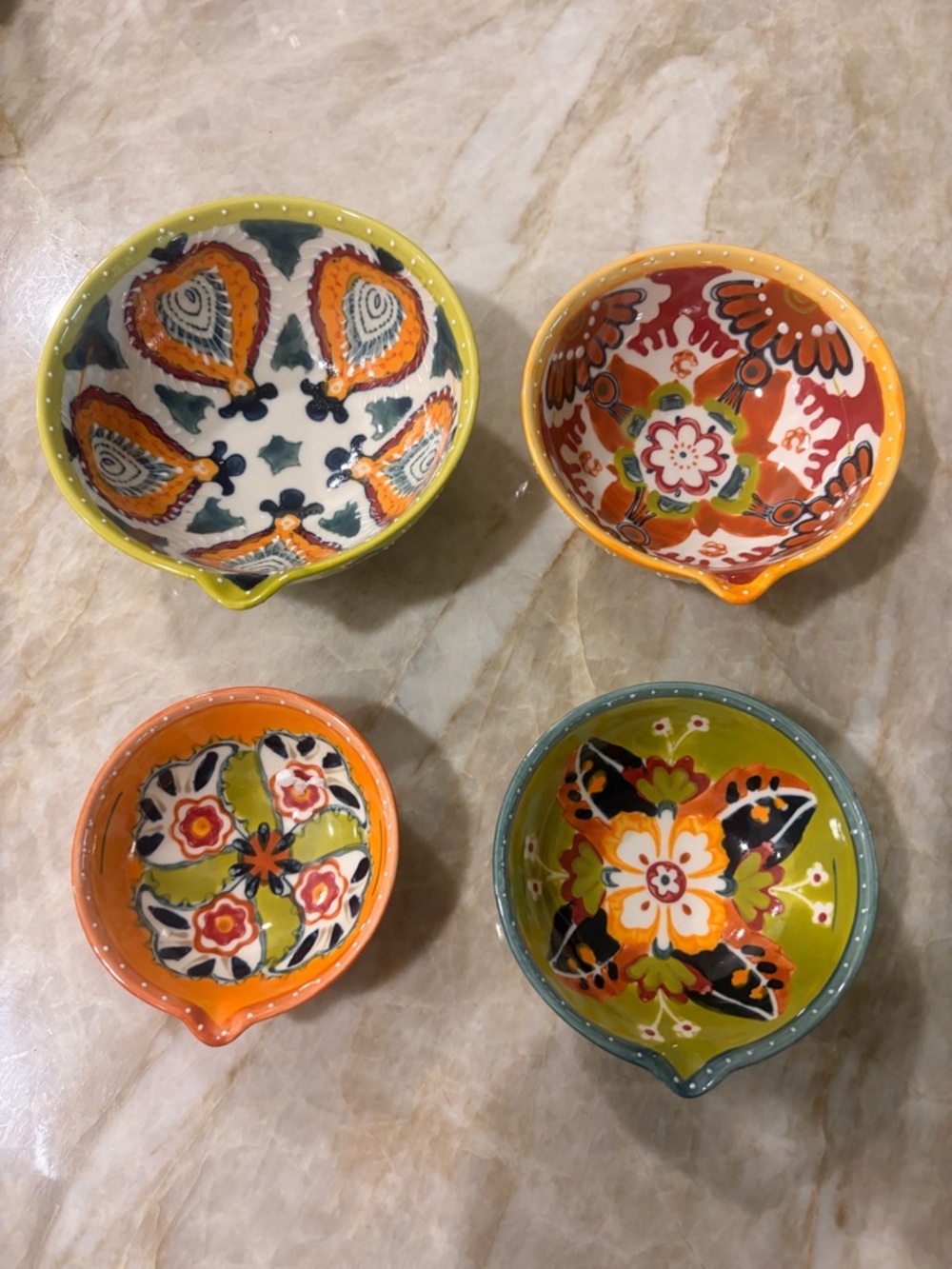 Anthropologie Hand-Painted Ceramic Prep & Serving Bowls in Green & Orange